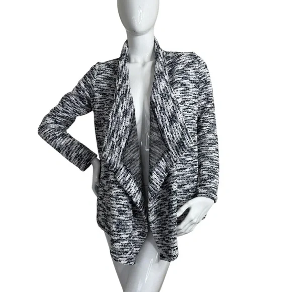 Vince Camuto Navy grey White Waterfall draped Front Long Sleeve jacket Sweater S - Picture 3 of 15